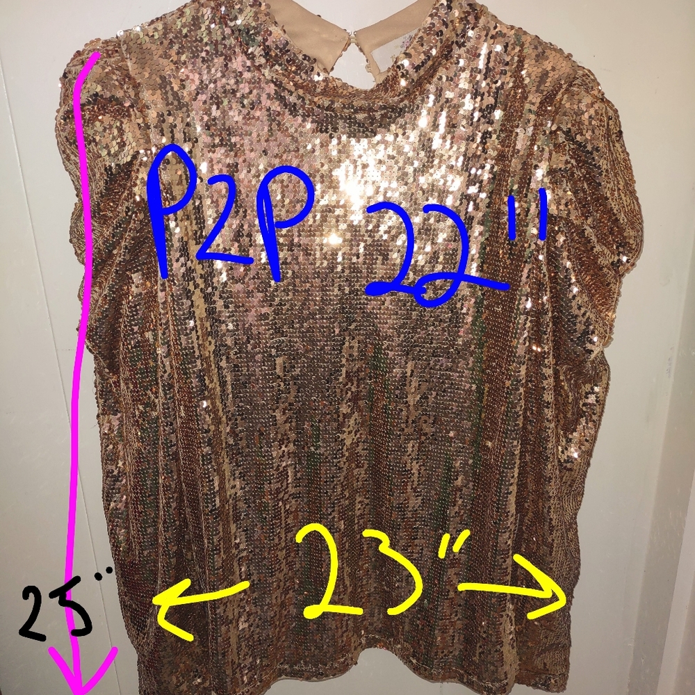 Sparkling Gold Sequins XL Top  Puffy Sleeves - Picture 11 of 11
